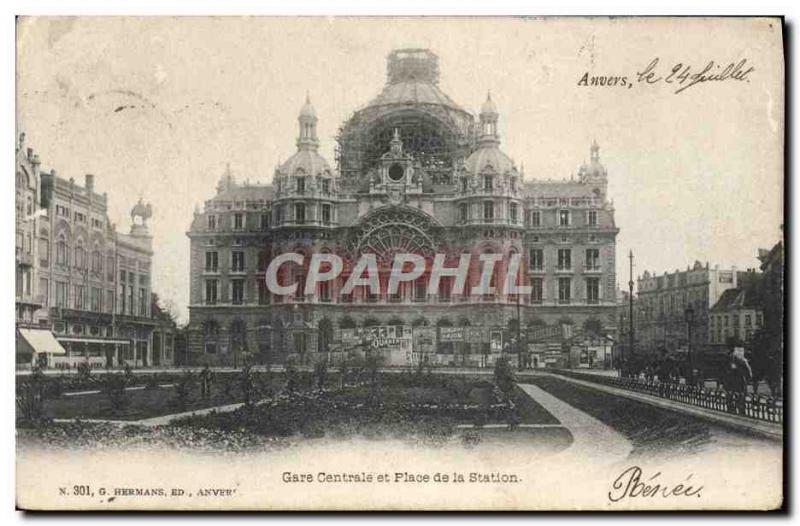 Old Postcard Antwerp Station Gentrale And Place De La Station