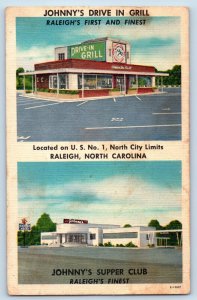 Raleigh North Carolina Postcard Johnny's Drive Grill Supper Club c1940 Vintage