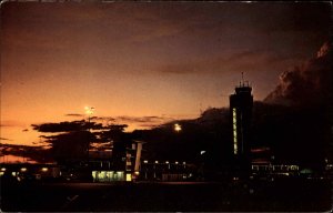 Denver Colorado CO Stapleton Int'l Airport at Night Chrome Vintage Postcard