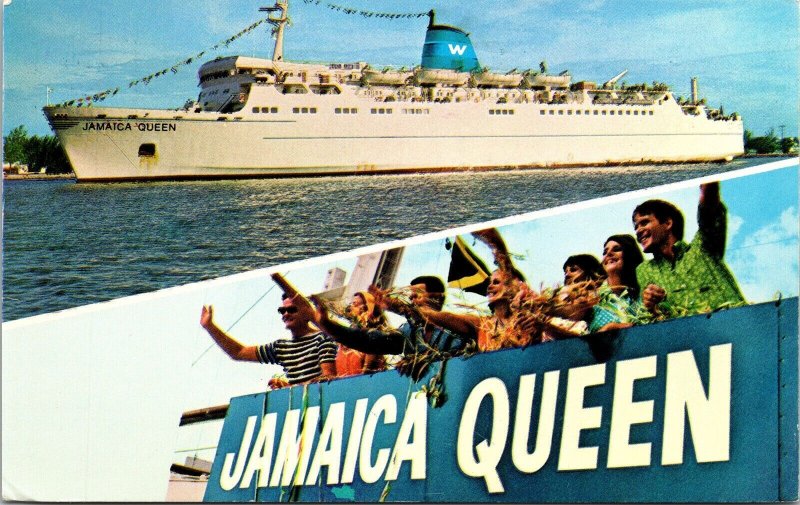 Jamaica Queen Cruise Ship Miami Florida Jamaica Ocean Chrome WOB Postcard 