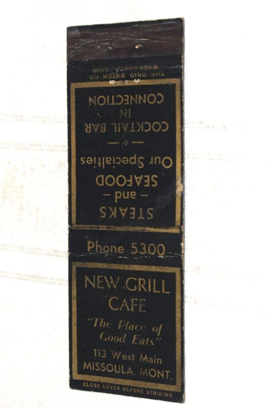 New Grill Cafe Missoula Montana 20 Strike Matchbook Cover