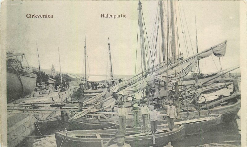 Postcard Croatia Cirkvenica Hafenpartie sea boat sail fishing