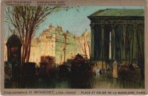 CPA HOLD TO LIGHT TRANSPARENT PARIS Place et Eglise de la Madeleine (49269)
