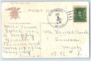 1908 Fourth Of July Children With Firecracker DPO (1888-1991) Cadmus MI Postcard