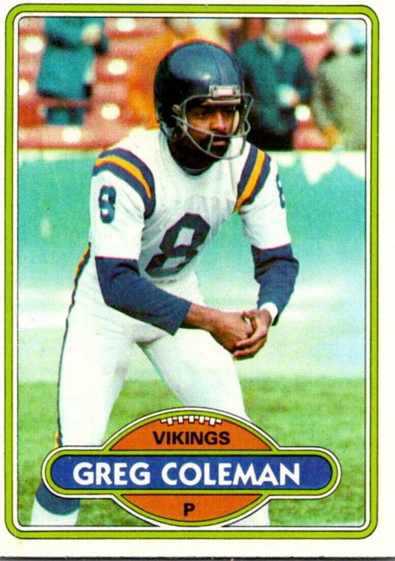 1980 Topps Football Card Greg Coleman P Minnesota Vikings sun0176