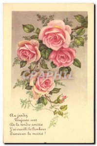 Old Postcard The Garden Evergreen to reach friendship I picked Happiness Take...