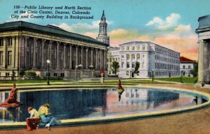 USA Public Library and North Section Denver Colorado Vintage Postcard 09.83