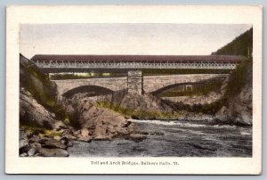 Toll and Arch Bridges  Bellows Falls  Vermont  Postcard  c1915