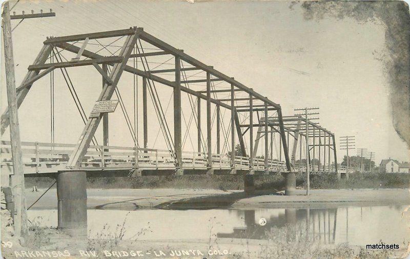 Arkansas Riv Bridge C-1910 La Junta Colorado RPPC Real photo postcard 11006