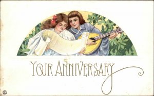 Anniversary Stecher Ser 552A Young Man and Woman Mandolin c1910 Vintage Postcard