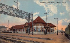 J82/ Marion Ohio Postcard c1910 Union Railroad Depot Station  100