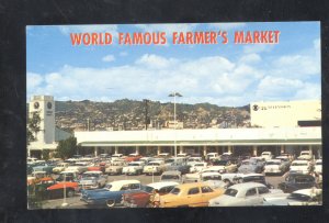 LOS ANGELES CALIFORNIA FARMERS MARKET 1950's CARS VINTAGE ADVERTISING POSTCARD