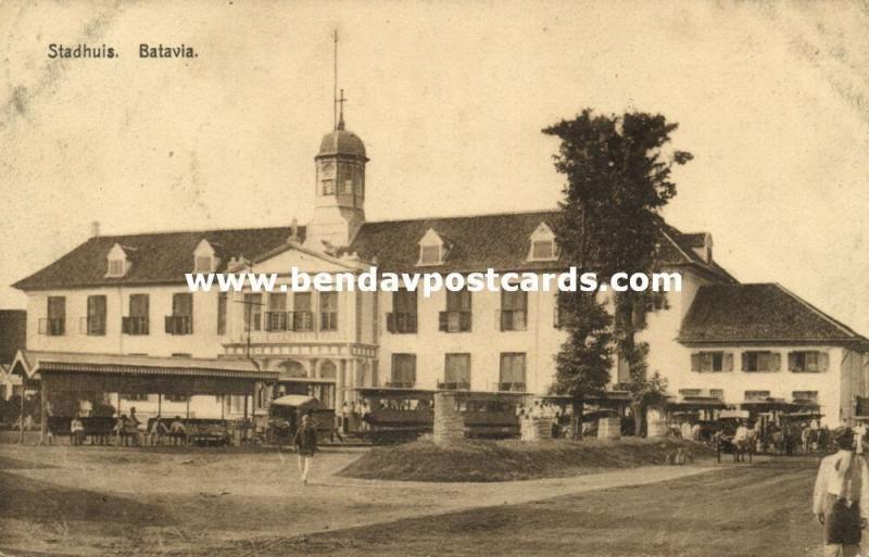 indonesia, JAVA BATAVIA, Stadhuis, Town Hall, Tram (1919) Stamp