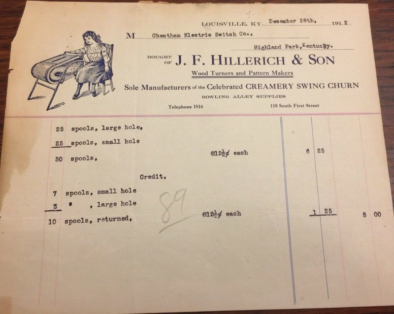 1912 J. Hillerich & Son LOUISVILLE KY Pre-Slugger Bat Wood Turner Letterhead