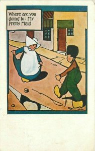 Arts Crafts Dutch Children C-1910 Artist Impression Postcard 21-1715