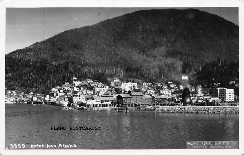 KETCHIKAN, ALASKA KETCHIKAN-PACIFIC AERIAL SURVEY RPPC REAL PHOTO POSTCARD