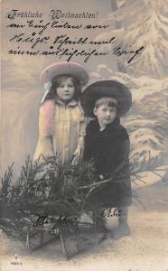 BG8464  children  fir sledge weihnachten christmas greetings germany