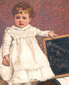 1880s Willimantic Spool Thread Adorable Baby White Gown Poem On Back F147