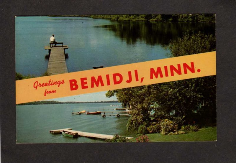 MN Greetings From Bemidji Minnesota Postcard Camps Docks