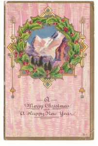 Merry Christmas & A Happy New Year, Wreath, 1913 E. Nash Postcard, Slogan Cancel