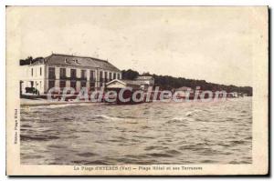 Old Postcard The Beach Hyeres Var Beach Hotel and Terraces