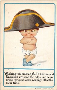 J9/ Patriotic Postcard c1910 Child Comic Napoleon Washington Artist Signed183