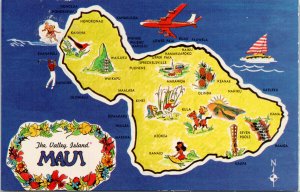 Map of Maui Hawaii Valley Island Unused Vintage Postcard F25