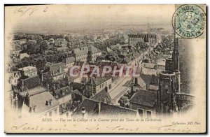 Old Postcard Sens View College Barracks taking tours of the Cathedral