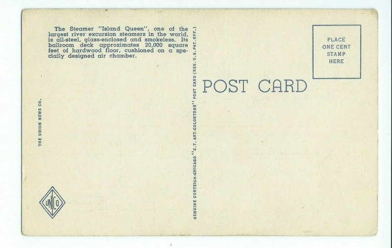 Postcard Coney Island Steamer Island Queen Cincinnati Ohio VPC01.