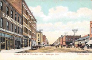 Okmulgee Avenue Street Scene Hardware Store Muskogee Oklahoma 1908 postcard