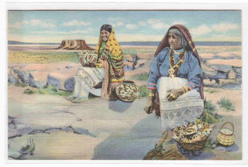 Pueblo Native American Indian Women Pottery Seller New Mexico postcard