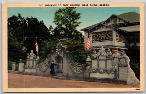 Vtg Cairo Georgia GA Entrance to Pope Museum 1930s Old Linen View Postcard