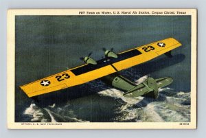 Aviation Postcard PBY Taxis On Water US Naval Air Station Corpus Christi TX B9