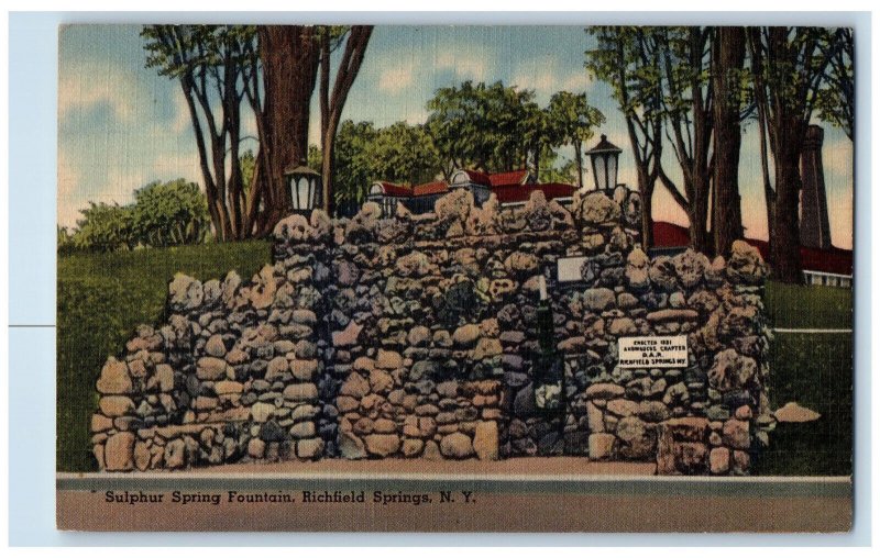 1940 Sulphur Spring Fountain Richfield Springs NY Vintage Posted Postcard 