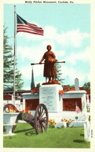 Vintage Postcard Molly Pitcher Monument Carlisle Pennsylvania PA US Flag