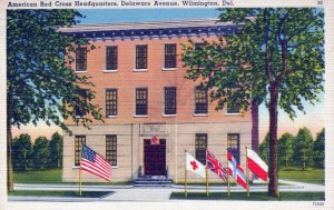 American Red Cross Headquarters Delaware Ave Wilmington Vintage Linen Post Card