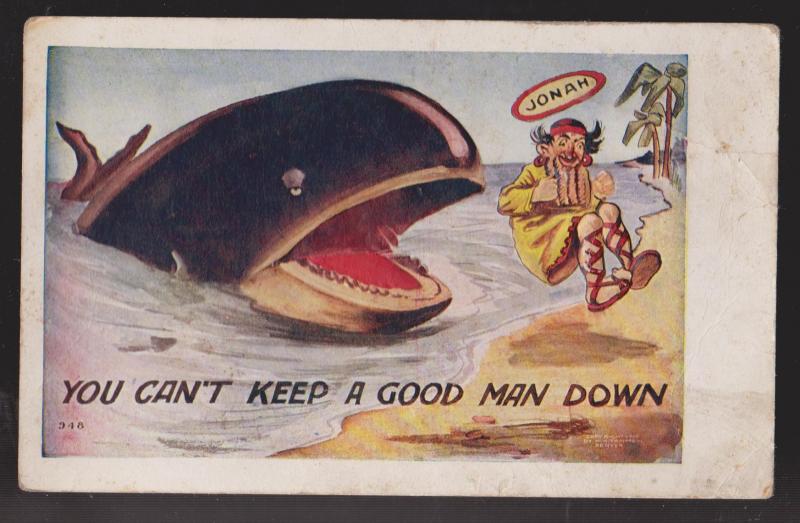 Comic Postcard - Jonah & Whale Can't Keep A Good Man Down - Unused Stained