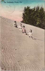 Picton Ontario The Sandbanks Children Sliding Down Sand ON Postcard E78 *as is