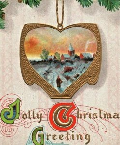 c.1909 Lovely Christmas Greeting Vintage Postcard Country Church Scene