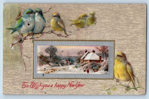 Cleveland Ohio OH Postcard New Year Song Birds Winter Scene Winsch Back 1908