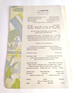 S.S. Lurline Vintage menu Breakfast July 1, 1954