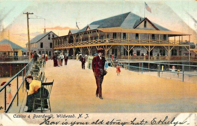 WILDWOOD NEW JERSEY~CASINO & BOARDWALK 1906 PSTMK POSTCARD