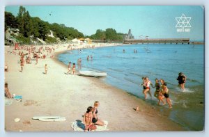 Crystal Beach Ontario Canada Postcard Bathing and Playing Scene c1950's