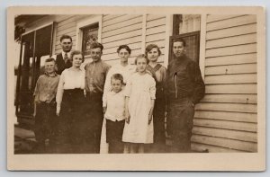 RPPC Family Photo at House Ladies Men Children Stain Glass Window Postcard J24