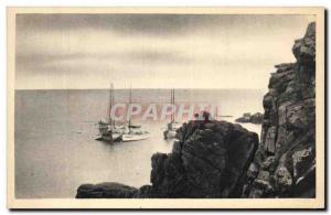 Old Postcard Ile d & # 39Yeu La Rade before The Port Of Wheel Boat