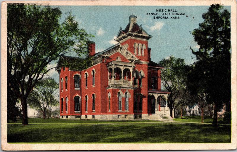 Music Hall, Kansas State Normal, Emporia KS Vintage Postcard H01