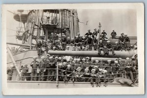 c1910's US Navy Sailors On The Ship RPPC Photo Unposted Antique Postcard