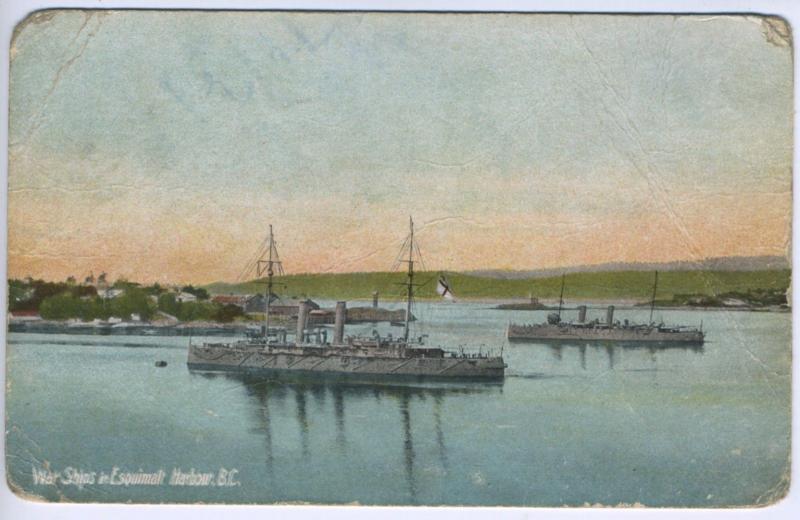 War Ships at Esquimalt Harbour ~ Victoria BC Vintage Postcard