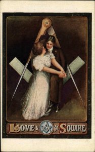 Masons Masonic Romance Couple on Compass Fraternal c1910 Vintage Postcard 