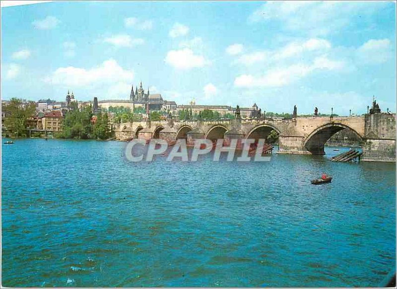 Postcard Modern Praga Castle and Charles Bridge